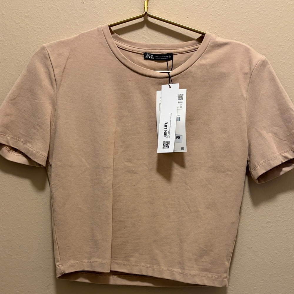 Zara Tan Short Sleeve Top